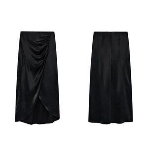 ZARA DRAPED MIDI SKIRT SS22 BLACK | 1165/333